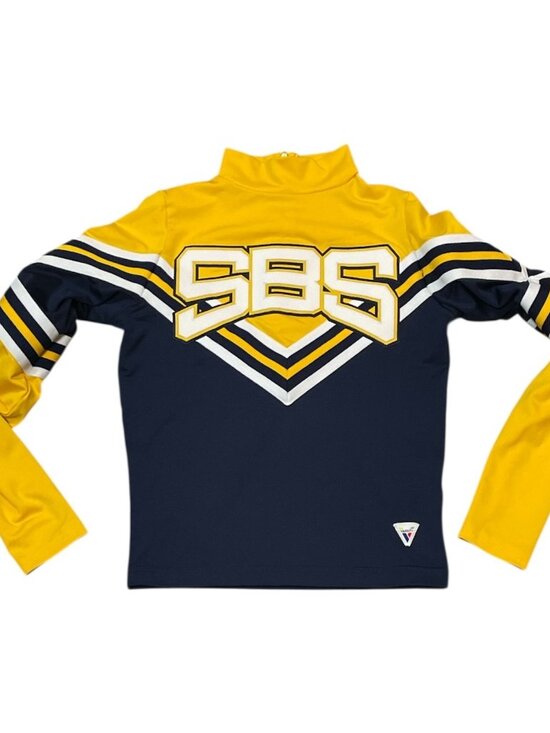 Varsity Tops - Vintage Varsity SBS Blue Yellow Cheerleader Uniform Top Shirt Size LARGE
